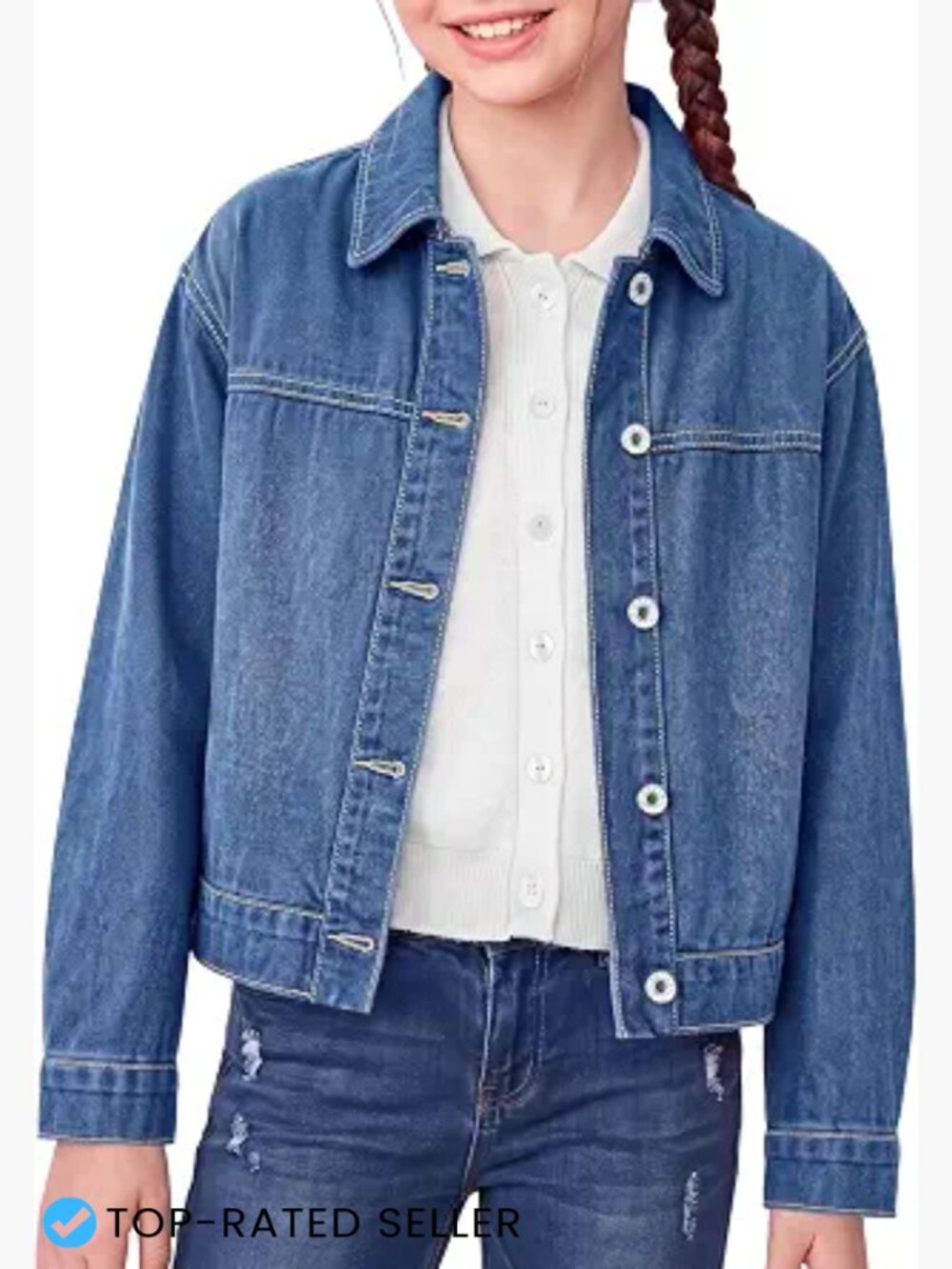 Girls Cropped Denim Jacket Classic Button Front Casual Outerwear Y2K Trendy